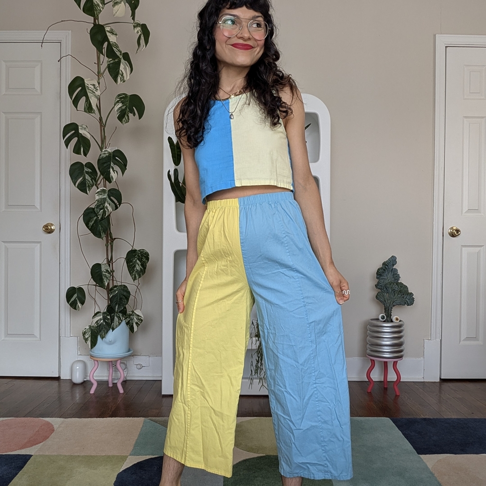 Colorblock Matching Set Wide-Leg Pants And Tank Top